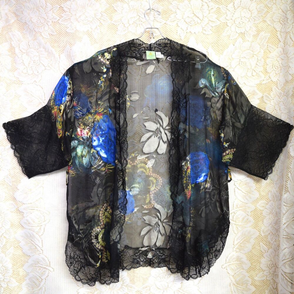 Mary Green Silk Blend One Size Whimsygoth Kimono Robe Sheer Velvet Dark Fairy